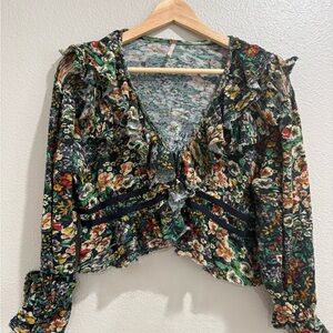 Free People Multicolor Floral Ruffle Blouse